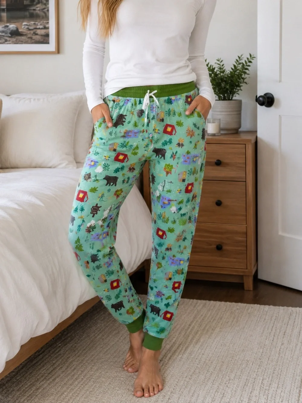 Little Sleepies Bamboo Pajama Pants Small Camping Bear Cabin Outdoors